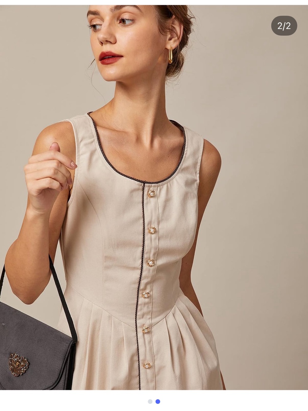 RIHOAS Cream Midi Dress with Dark Trim